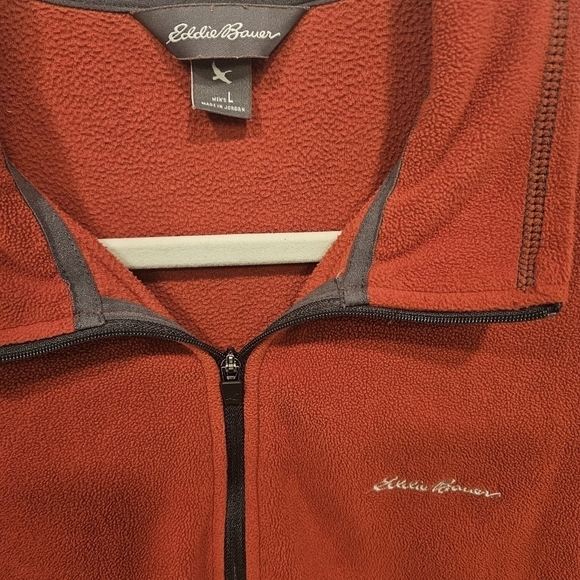Eddie Bauer Men's Fleece Jacket Size L Orange Quarter Zip Pullover Sweater - Picture 3 of 3